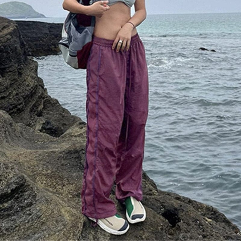 Y2K Aesthetic Purple Track Pants for Trendy Outfits and Comfy Street Style