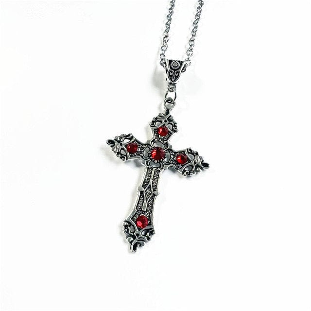 Y2K Aesthetic Red Cross Necklace - Vintage-Inspired Statement Jewelry for Trendy Looks