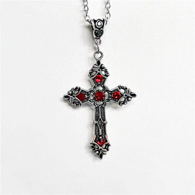 Y2K Aesthetic Red Cross Necklace - Vintage-Inspired Statement Jewelry for Trendy Looks