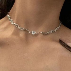 Y2K Aesthetic Silver Necklace - Trendy Coquette Style Jewelry for Vintage-Inspired Looks