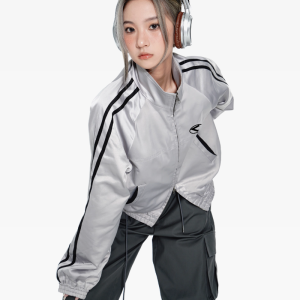 Y2K Aesthetic Silver Track Jacket - Retro Sporty Style for Trendy Outfits