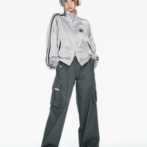 Y2K Aesthetic Silver Track Jacket - Retro Sporty Style for Trendy Outfits