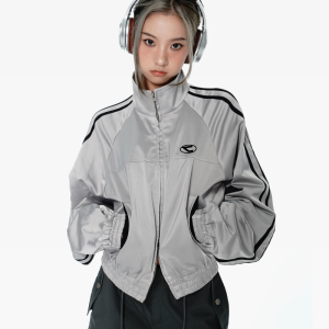 Y2K Aesthetic Silver Track Jacket - Retro Sporty Style for Trendy Outfits