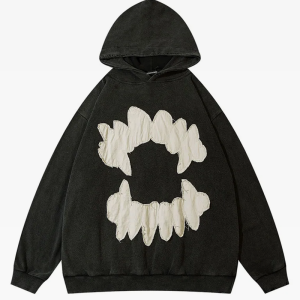 Y2K Aesthetic Teeth Hoodie - Comfy Grunge Style for Trendy Outfits