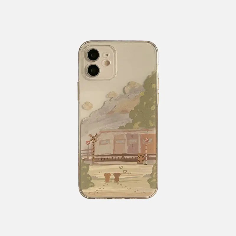 Y2K Aesthetic Train Painting Mobile Phone Case for iPhone - Cute & Stylish Protection