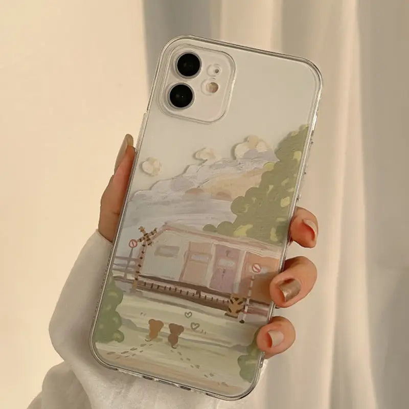 Y2K Aesthetic Train Painting Mobile Phone Case for iPhone - Cute & Stylish Protection