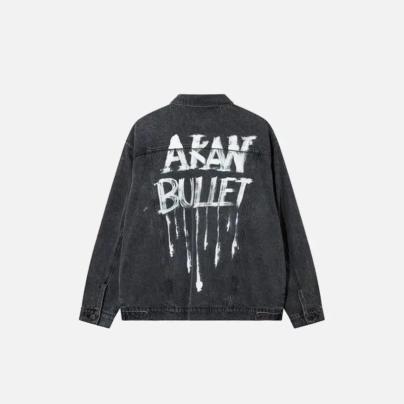 Y2K Aesthetic Washed Jacket with Bold Letter Print for Trendy Outfits