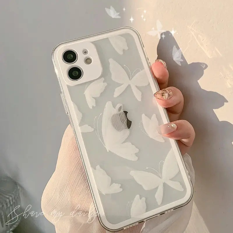 Y2K Aesthetic White Butterfly iPhone Case - Cute Kawaii Style Phone Accessory