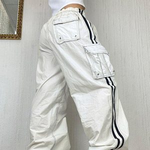 Y2K Aesthetic White Cargo Pants for Trendy Outfits and Comfy Street Style