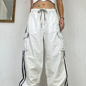 Y2K Aesthetic White Cargo Pants for Trendy Outfits and Comfy Street Style