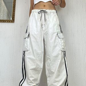 Y2K Aesthetic White Cargo Pants for Trendy Outfits and Comfy Street Style