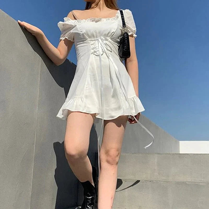 Y2K Aesthetic White Dress - Cute Coquette Style for Effortless Fashion Statements