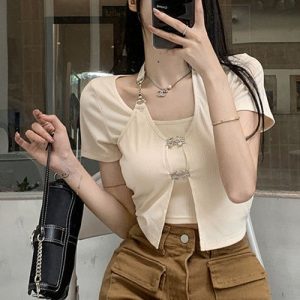 Y2K Aesthetic White Shirt - Vintage-Inspired Cute Top for Trendy Outfits