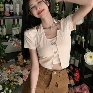 Y2K Aesthetic White Shirt - Vintage-Inspired Cute Top for Trendy Outfits