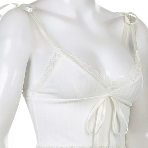 Y2K Aesthetic White Tank Top - Cute Crop Top for Coquette and Grunge Styles