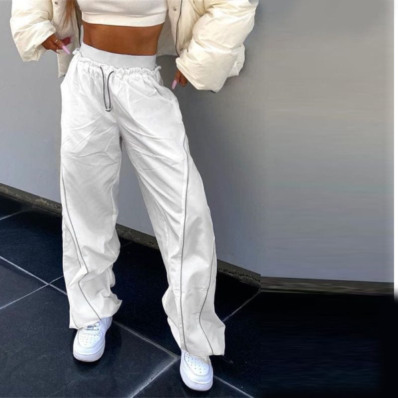 Y2K Aesthetic White Track Pants for Trendy Outfits and Comfy Street Style