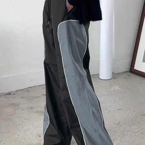 Y2K Aesthetic Wide Leg Parachute Pants for Trendy Grunge and Coquette Outfits