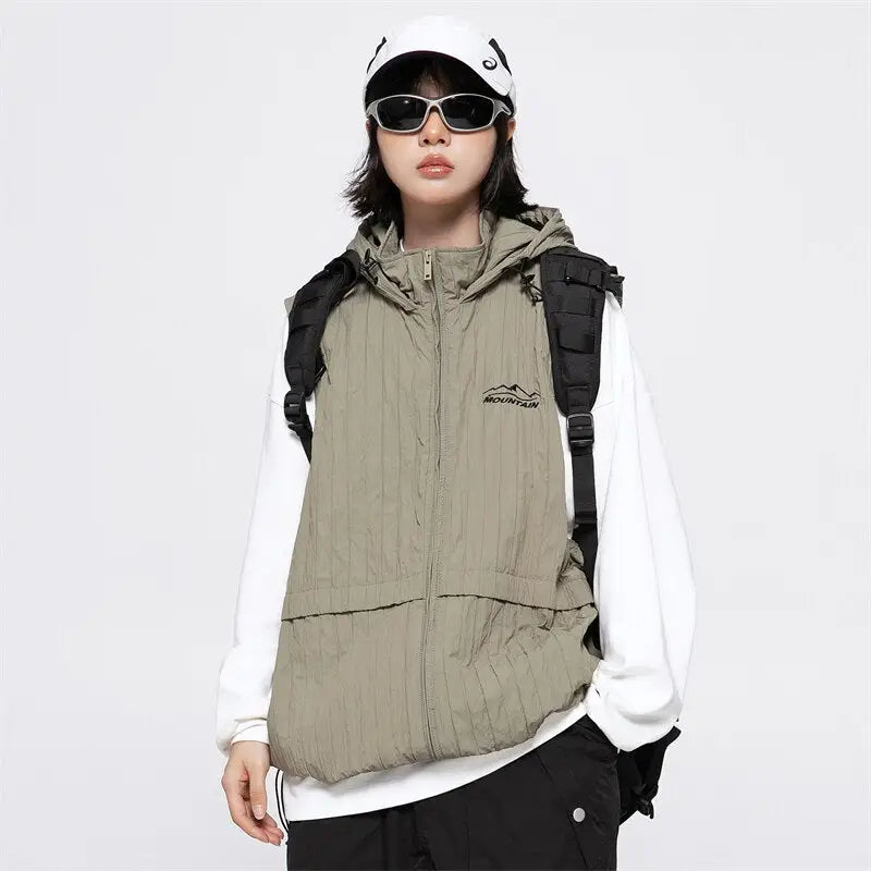 Y2K Aesthetic Windbreaker Hooded Zip-Up Jacket for Trendy Y2K Fashion Lovers