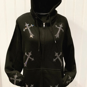 Y2K Aesthetic Zip Cross Jacket for Trendy Grunge and Coquette Style Outfits