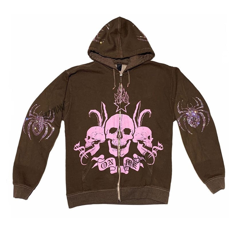 Y2K Aesthetic Zip Up Skeleton Hoodie for Grunge and Coquette Style Lovers