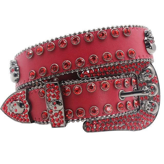 Y2K Afterlife Rhinestone Belt in Red - Glamorous Y2K Fashion Accessory for Aesthetic Outfits