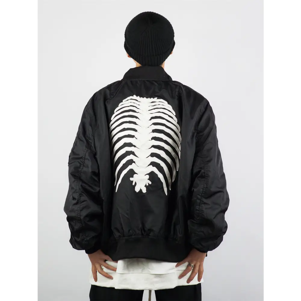 Y2K Back Skeleton Jacket - Edgy Grunge Aesthetic Outerwear for Unique Style