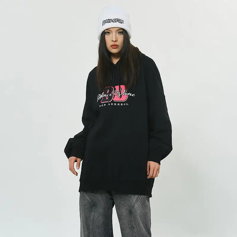 Y2K Back To Back Letter Print Comfy Hoodie - Trendy Grunge Aesthetic Top