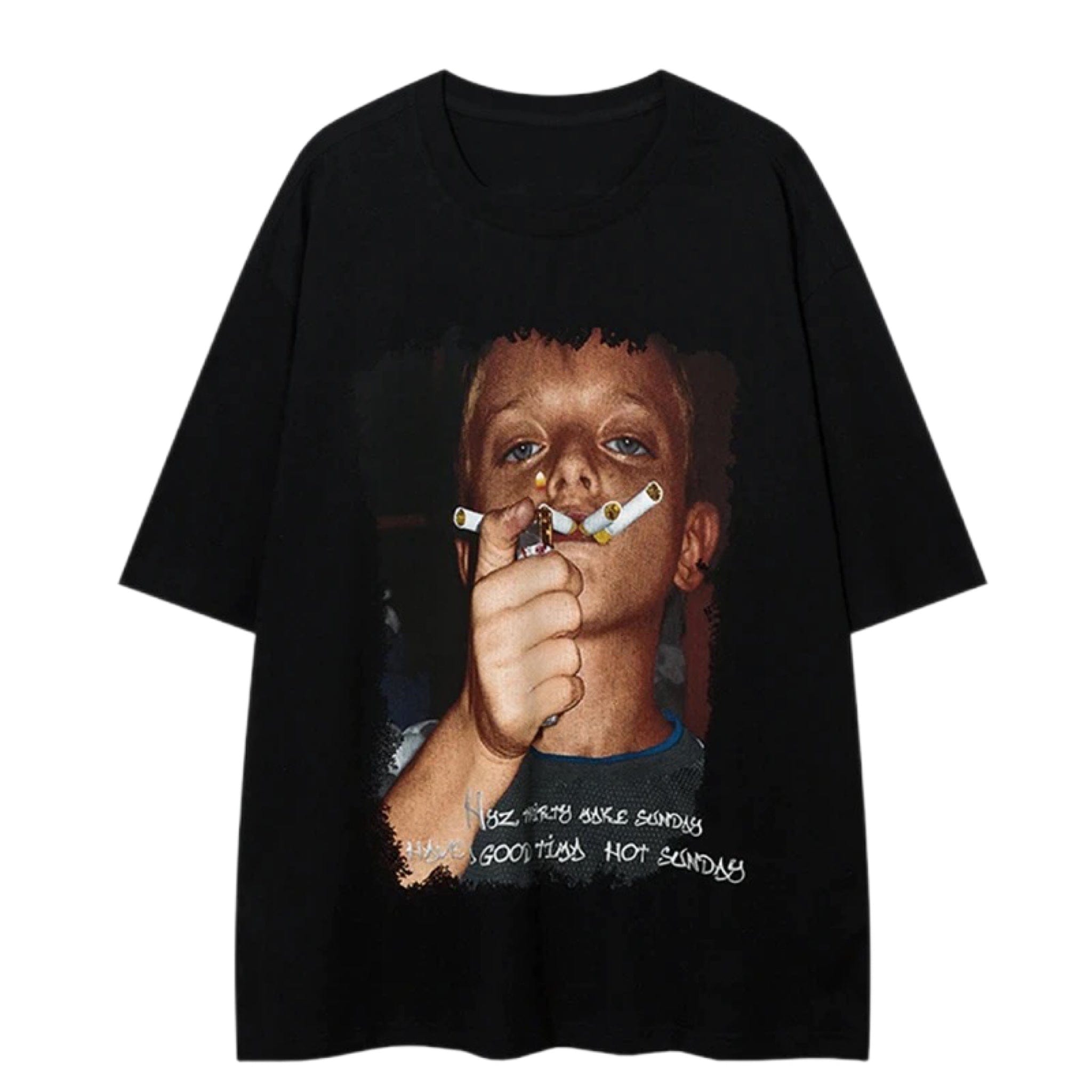 Y2K Bad Little Boy Graphic Tee - Trendy Grunge Aesthetic Top for Edgy Outfits