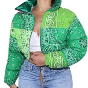 Y2K Bandana Print Puffer Jacket - Trendy Grunge Aesthetic Outerwear for Stylish Looks