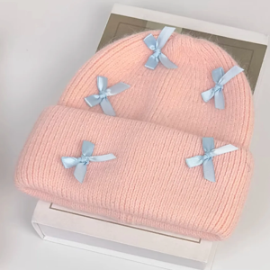 Y2K Beanie with Bows - Cute Coquette Style Accessory for Aesthetic Outfits