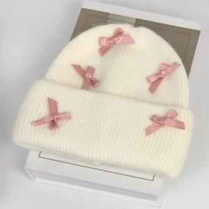 Y2K Beanie with Bows - Cute Coquette Style Accessory for Aesthetic Outfits