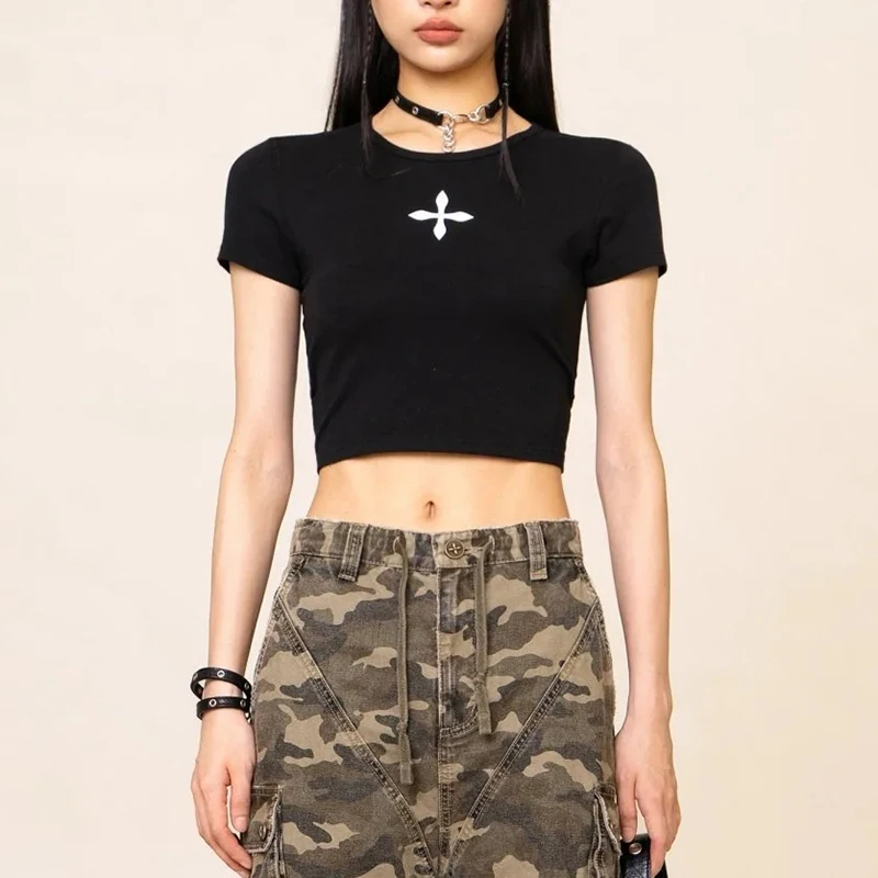 Y2K Black Crop Top - Trendy Grunge Style for Aesthetic Outfits and Vintage Vibes