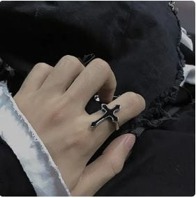 Y2K Black Cross Ring - Edgy Grunge Aesthetic Jewelry for Coquette and Soft Girl Styles