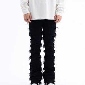 Y2K Black Jeans for Women - Trendy Streetwear with Grunge Aesthetic Style