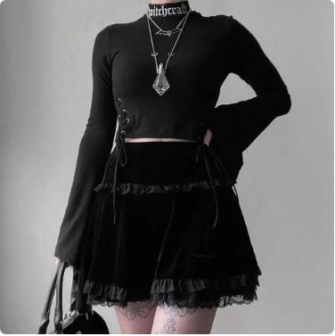 Y2K Black Mini Skirt - Grunge Aesthetic with Edgy Style for Trendy Outfits