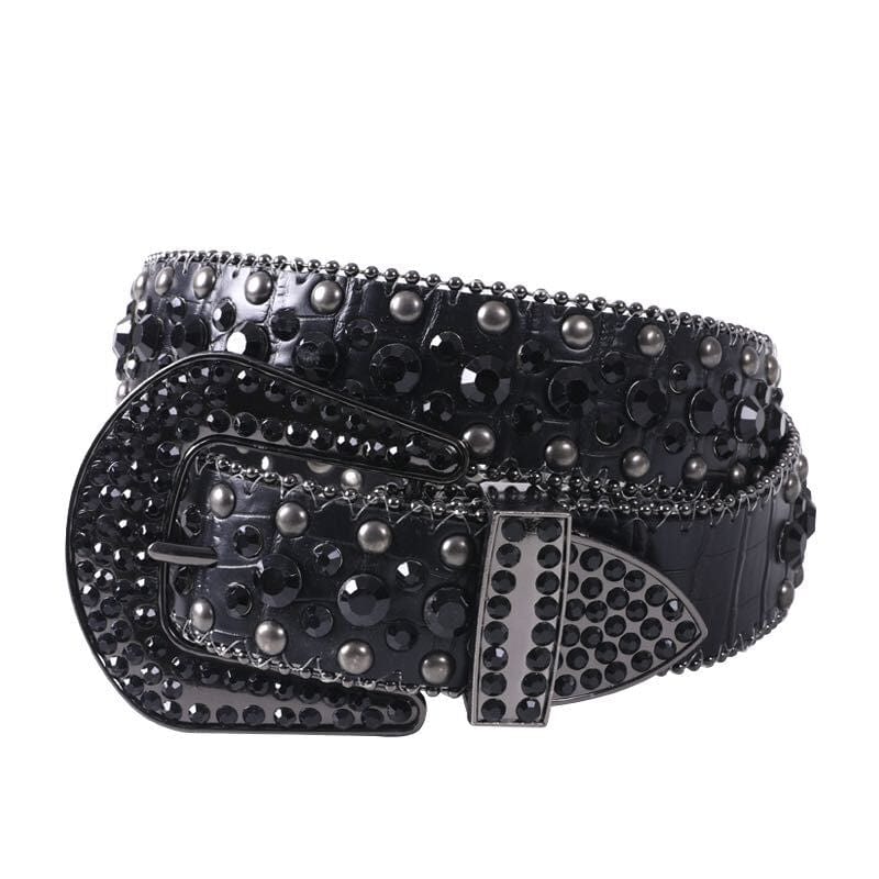 Y2K Black Rhinestone Belt for Coquette and Grunge Aesthetic Outfits