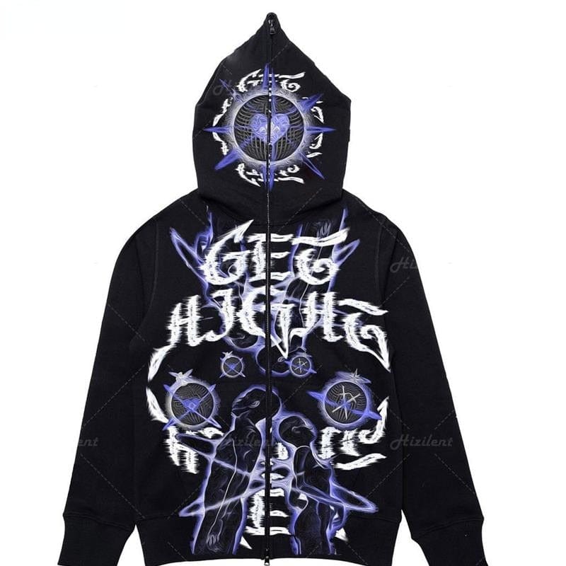 Y2K Black Zip Up Hoodie - Trendy Grunge Style for Aesthetic Outfits and Cozy Looks