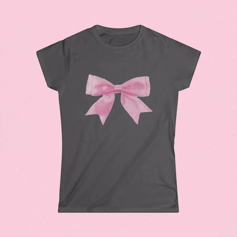 Y2K Bow Tee: Cute Coquette Aesthetic Top for Trendy Y2K Outfits and Aesthetic Looks