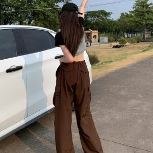 Y2K Brown Cargo Pants: Trendy Grunge Aesthetic Bottoms for Stylish Outfits