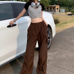 Y2K Brown Cargo Pants: Trendy Grunge Aesthetic Bottoms for Stylish Outfits