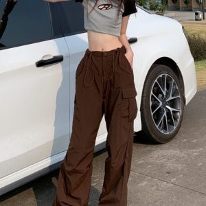 Y2K Brown Cargo Pants: Trendy Grunge Aesthetic Bottoms for Stylish Outfits