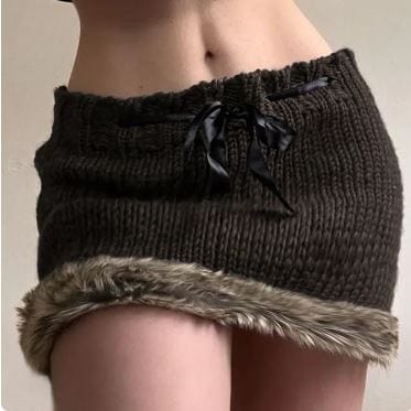 Y2K Brown Knit Mini Skirt - Trendy Coquette Aesthetic for Stylish Outfits