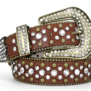 Y2K Brown Rhinestone Belt for Coquette and Grunge Aesthetic Outfits