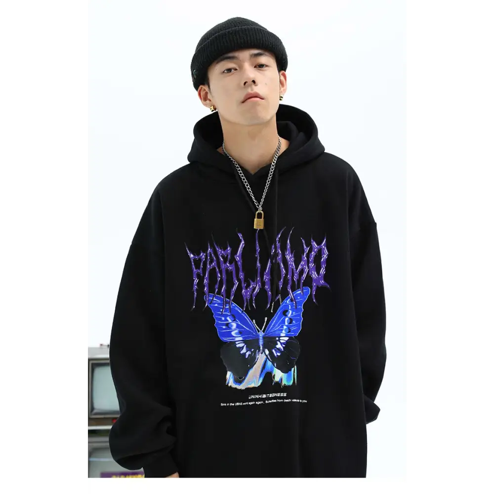 Y2K Butterfly Oversized Hoodie - Trendy Grunge Aesthetic for Cozy Style