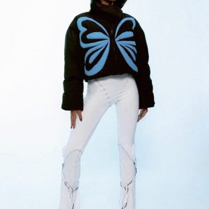 Y2K Butterfly Puffer Jacket - Trendy Y2K Fashion Outerwear for Aesthetic Outfits