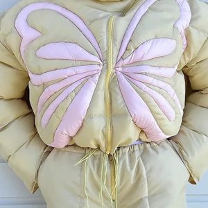 Y2K Butterfly Puffer Jacket - Trendy Y2K Fashion Outerwear for Aesthetic Outfits