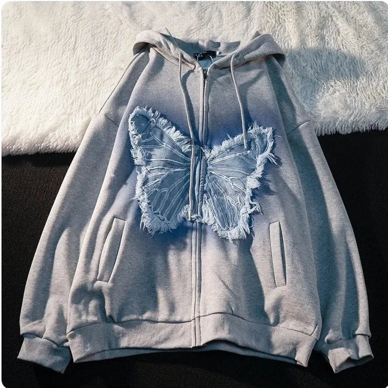 Y2K Butterfly Zip-Up Hoodie: Embrace Coquette Aesthetic with Cute Comfort and Style