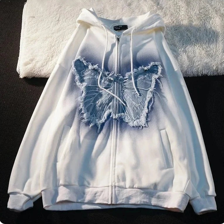 Y2K Butterfly Zip-Up Hoodie: Embrace Coquette Aesthetic with Cute Comfort and Style