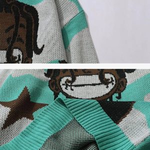 Y2K Cartoon Knit Sweater: Cute and Comfy Y2K Fashion for Cozy Aesthetic Outfits