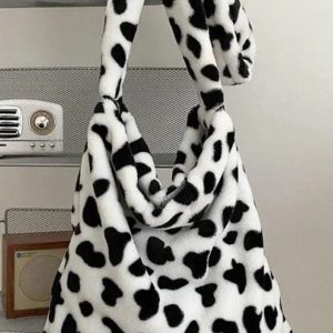 Y2K Cow Print Shoulder Bag - Trendy Moo Pattern for Coquette and Grunge Aesthetic Outfits